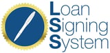 Loan Signing System logo with a pen icon in a blue circle surrounded by a gold seal